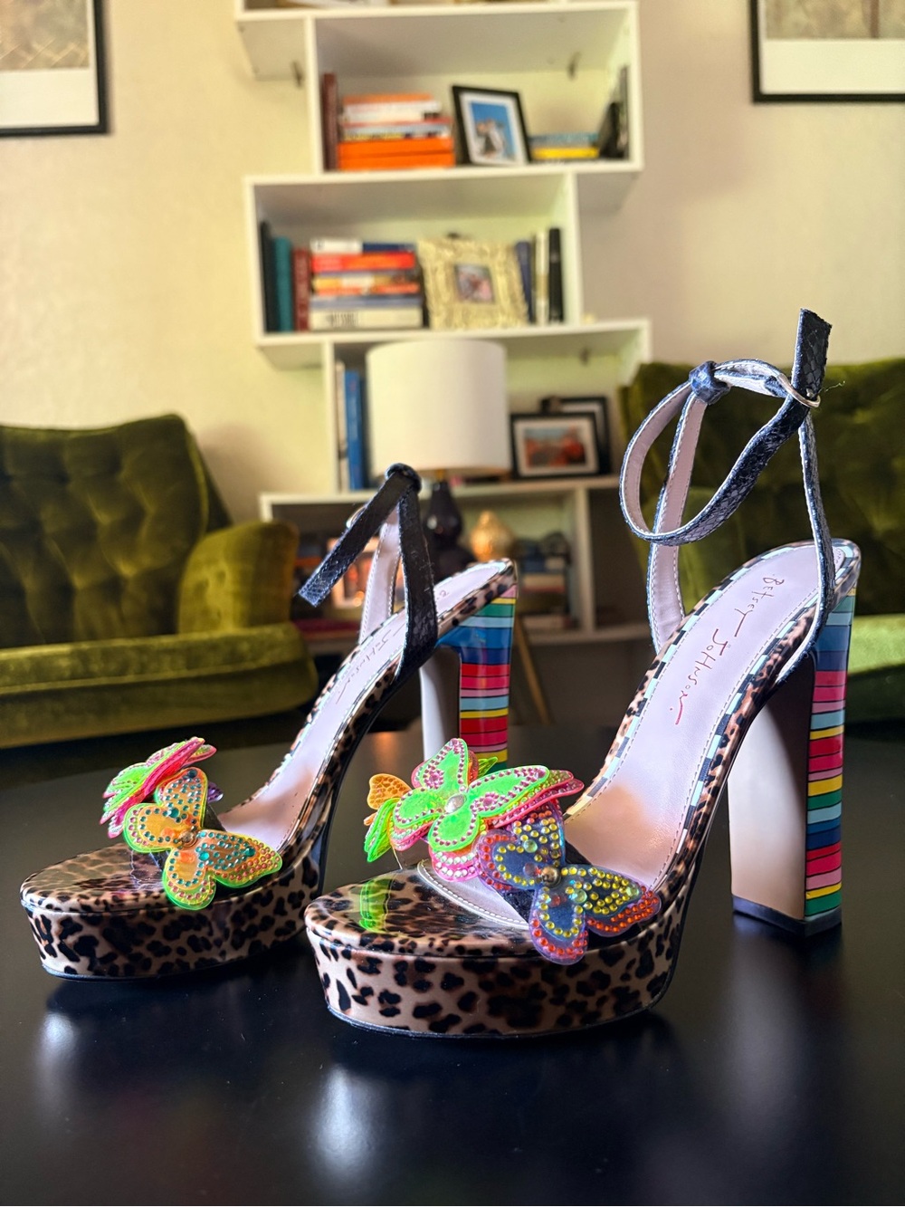 Betsey Johnson Noemi Leopard Platform Ankle Strap With Butterfly Accents